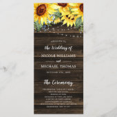 Rustic Sunflower Floral String Lights Wedding Programmakaart (Voorkant)