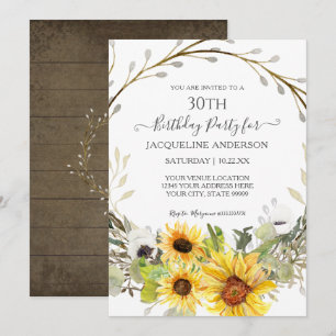 Rustic Sunflower Floral Waterverf 30e verjaardag Kaart