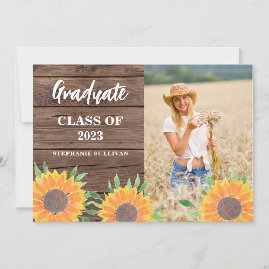 Rustic Sunflower Foto Afstuderen Aankondiging (Voorkant)