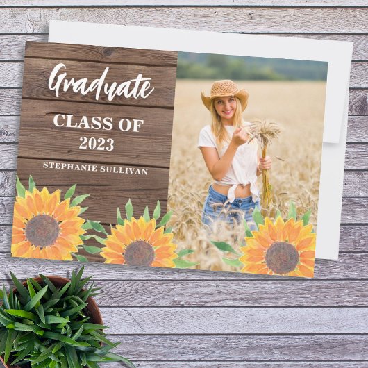 Rustic Sunflower Foto Afstuderen Aankondiging