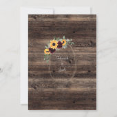 Rustic Sunflower Foto Barn Wood Weddenschap Kaart (Achterkant)