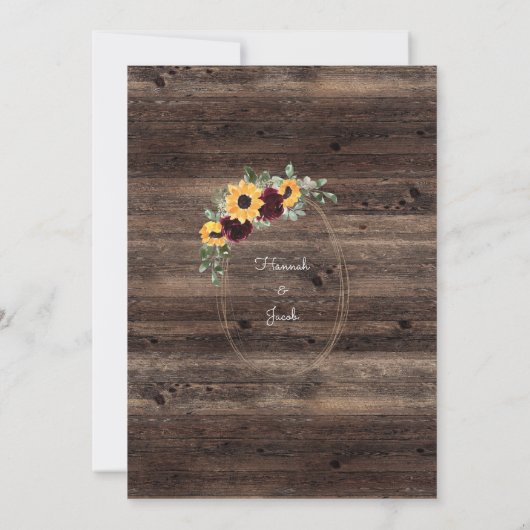 Rustic Sunflower Foto Barn Wood Weddenschap Kaart (Achterkant)