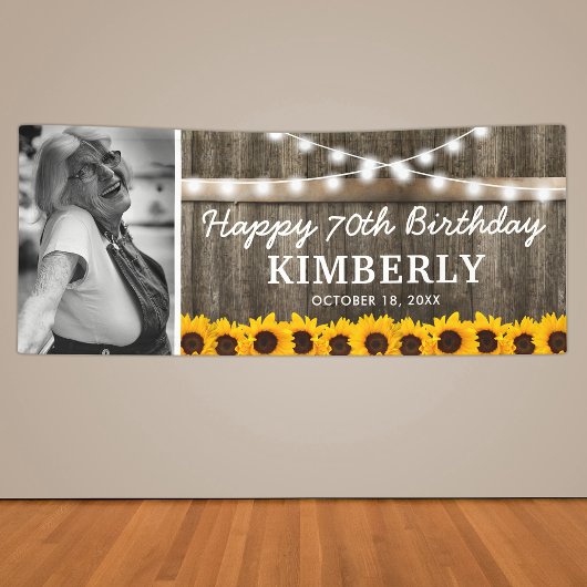 Rustic Sunflower Foto Birthday Spandoek