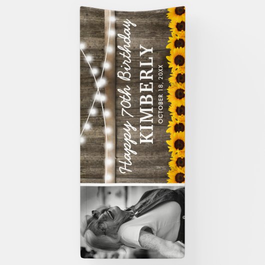 Rustic Sunflower Foto Birthday Spandoek (Verticaal)