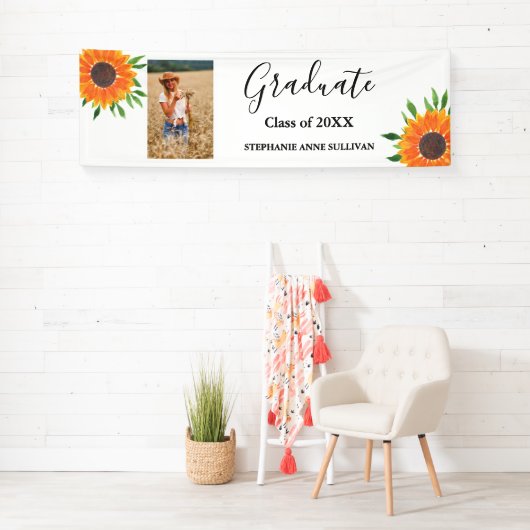 Rustic Sunflower Foto Gefeliciteerd Afstuderen Spandoek (Insitu)