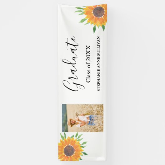 Rustic Sunflower Foto Gefeliciteerd Afstuderen Spandoek (Verticaal)