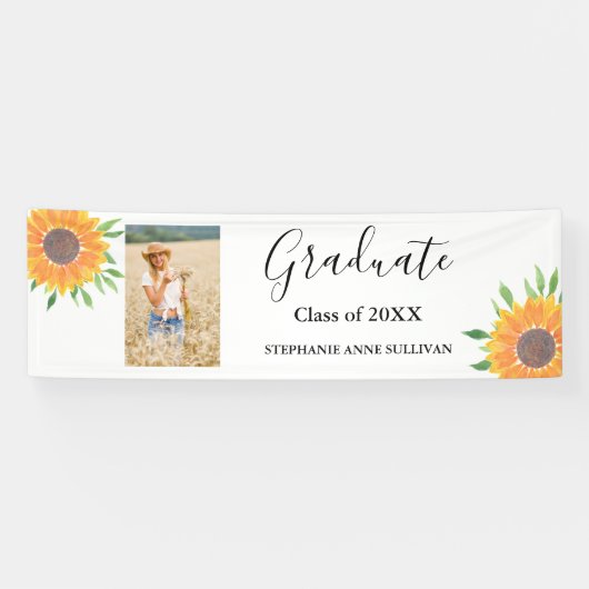Rustic Sunflower Foto Gefeliciteerd Afstuderen Spandoek (Horizontaal)