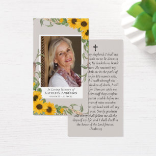 Rustic Sunflower Foto Memorial Prayer Kaart
