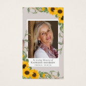 Rustic Sunflower Foto Memorial Prayer Kaart (Voorkant)