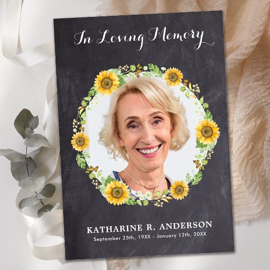 Rustic Sunflower Foto Memorial Sympathie Bedankkaart