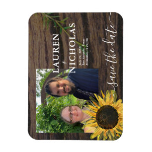 Rustic Sunflower Foto Save the Date Magneet