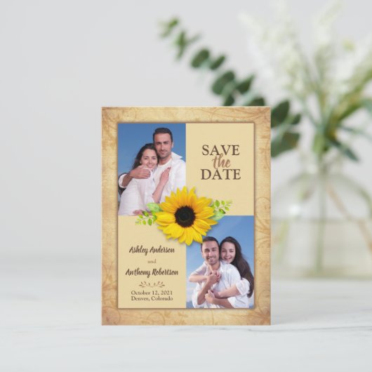 Rustic Sunflower Foto Save the Date Notice Aankondiging (Staand voorkant)