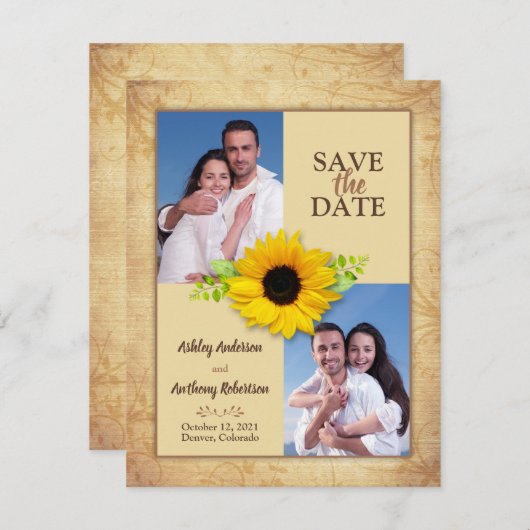 Rustic Sunflower Foto Save the Date Notice Aankondiging (Voorkant / Achterkant)