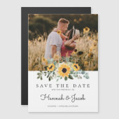 Rustic Sunflower Foto slaat de datum op Magnetische Uitnodiging (Voorkant / Achterkant)