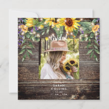 Rustic Sunflower Foto Vrijgezellenfeest Square Inv