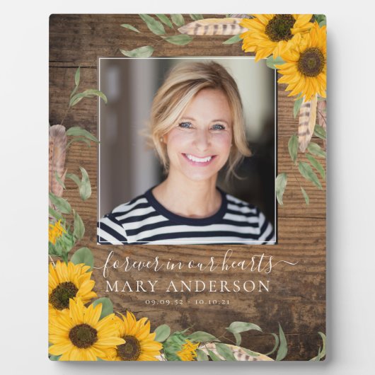 Rustic Sunflower Fotoherdenking Fotoplaat (Voorkant)