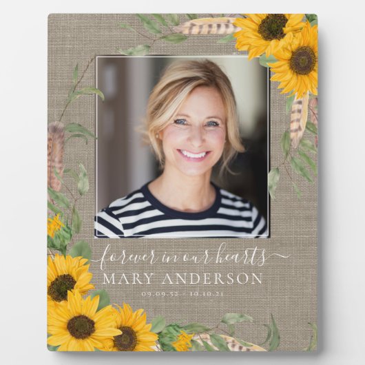 Rustic Sunflower Fotoherdenking Fotoplaat (Voorkant)