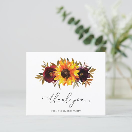 Rustic Sunflower Funeral Budget Hartelijk dank (Staand voorkant)