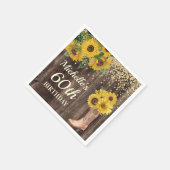 Rustic Sunflower Glitter Boots Wood 60th Birthday Servet (Hoek)
