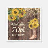 Rustic Sunflower Glitter Boots Wood 70th Birthday Servet (Voorkant)