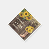Rustic Sunflower Glitter Boots Wood 70th Birthday Servet (Hoek)