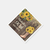 Rustic Sunflower Glitter Boots Wood 90th Birthday Servet (Hoek)