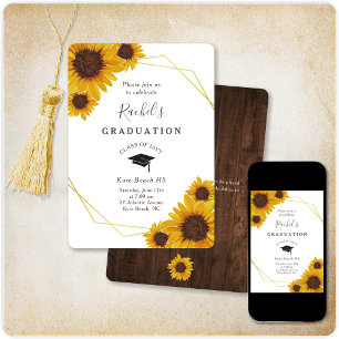 Rustic Sunflower Gold Geometric Graduation Party Kaart