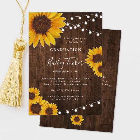 Rustic Sunflower Graduation Party String Lights Kaart
