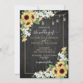 Rustic Sunflower & Gray Floral Wood Foto bruiloft Kaart (Voorkant)