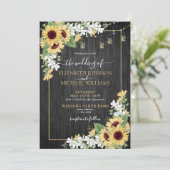 Rustic Sunflower & Gray Floral Wood Foto bruiloft Kaart (Staand voorkant)