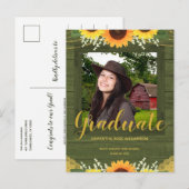 Rustic Sunflower Green en Gold Photo Afstuderen Aankondigingskaart (Voorkant / Achterkant)