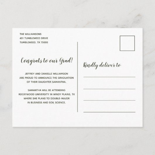 Rustic Sunflower Green en Gold Photo Afstuderen Aankondigingskaart (Achterkant)