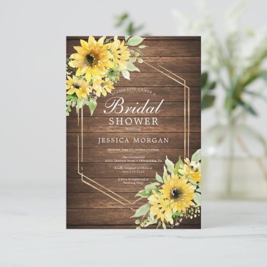Rustic Sunflower Greenery Bridal Shower Kaart (Staand voorkant)