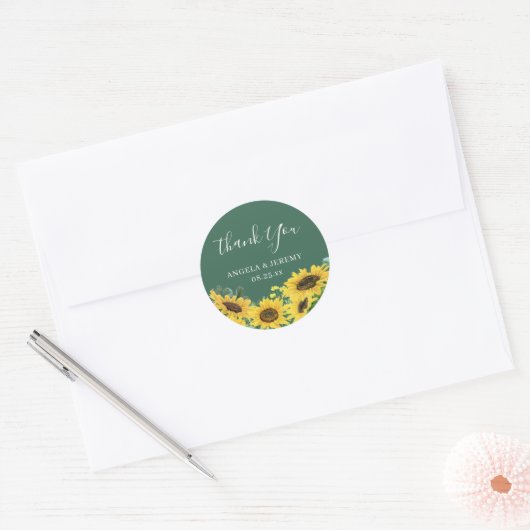 Rustic Sunflower Greenery Eucalyptus Dank u Ronde Sticker (Envelop)