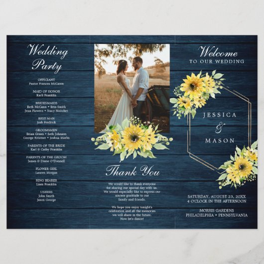 Rustic Sunflower Greenery Folded Wedding Program Flyer (Voorkant)
