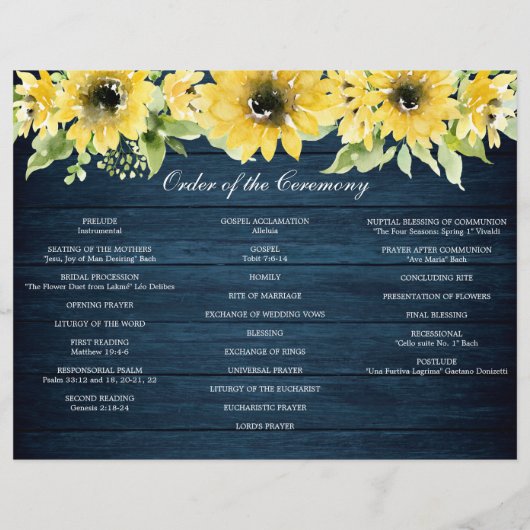Rustic Sunflower Greenery Folded Wedding Program Flyer (Achterkant)