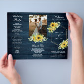 Rustic Sunflower Greenery Folded Wedding Program Flyer (Hand)