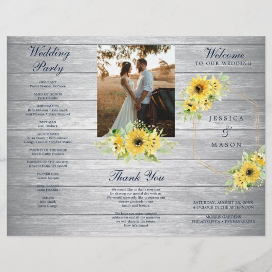 Rustic Sunflower Greenery Folded Wedding Program Flyer (Voorkant)