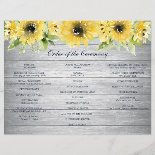 Rustic Sunflower Greenery Folded Wedding Program Flyer (Achterkant)