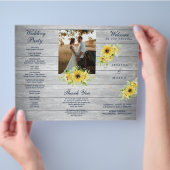 Rustic Sunflower Greenery Folded Wedding Program Flyer (Hand)