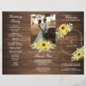 Rustic Sunflower Greenery Folded Wedding Program Flyer (Voorkant)