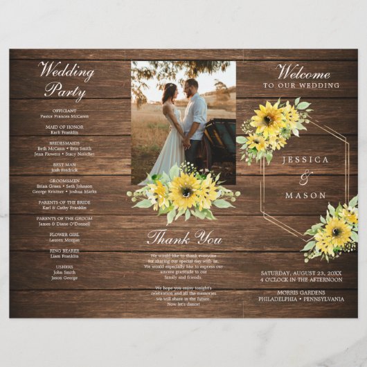 Rustic Sunflower Greenery Folded Wedding Program Flyer (Voorkant)