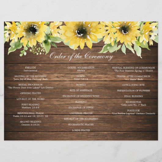 Rustic Sunflower Greenery Folded Wedding Program Flyer (Achterkant)