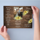 Rustic Sunflower Greenery Folded Wedding Program Flyer (Hand)