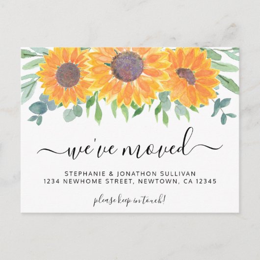 Rustic Sunflower Greenery Moving Aankondigingskaart (Voorkant)