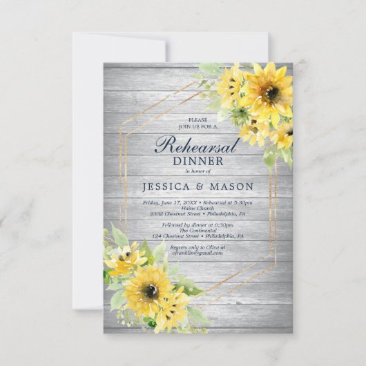 Rustic Sunflower Greenery Rehearsal Dinner Invite Kaart (Voorkant)