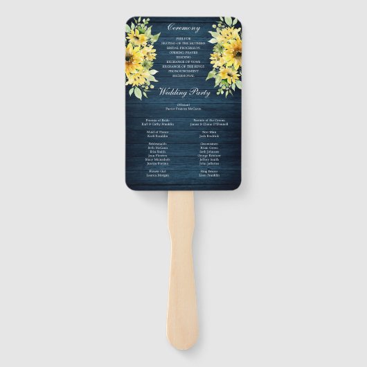 Rustic Sunflower Greenery Wedding Fan Programme Handwaaier (Achterkant)