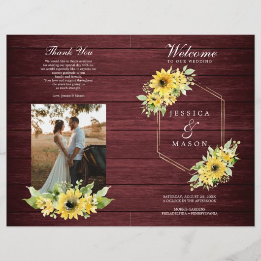 Rustic Sunflower Greenery Wedding Program Booklet Flyer (Voorkant)