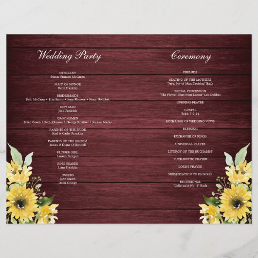 Rustic Sunflower Greenery Wedding Program Booklet Flyer (Achterkant)