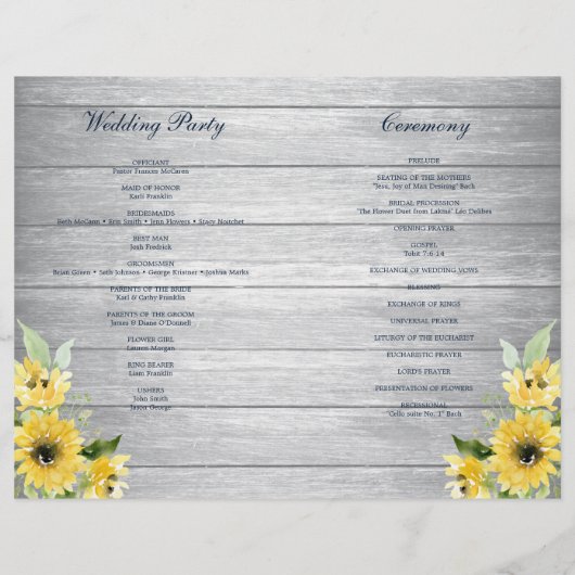 Rustic Sunflower Greenery Wedding Program Booklet Flyer (Achterkant)